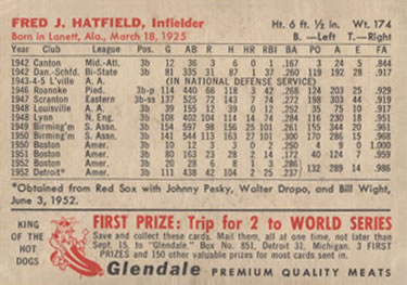 1953 Glendale Hot Dogs Detroit Tigers #NNO Fred Hatfield Back