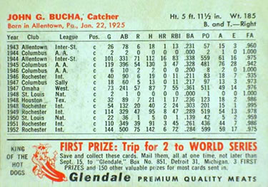 1953 Glendale Hot Dogs Detroit Tigers #NNO Johnny Bucha Back