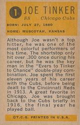 1963 Bazooka All-Time Greats #1 Joe Tinker Back