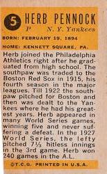 1963 Bazooka All-Time Greats #5 Herb Pennock    Back
