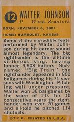 1963 Bazooka All-Time Greats #12 Walter Johnson    Back