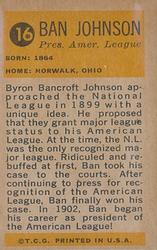 1963 Bazooka All-Time Greats #16 Ban Johnson    Back
