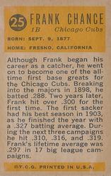 1963 Bazooka All-Time Greats #25 Frank Chance    Back