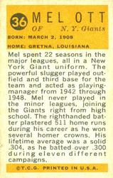 1963 Bazooka All-Time Greats #36 Mel Ott    Back