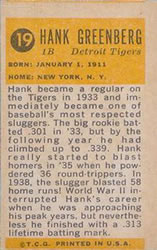 1963 Bazooka All-Time Greats #19 Hank Greenberg    Back