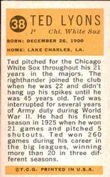 1963 Bazooka All-Time Greats #38 Ted Lyons    Back