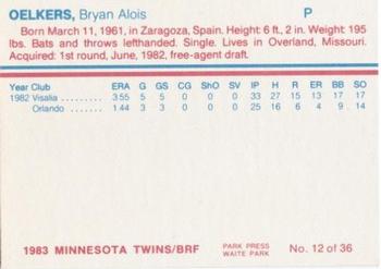 1983 Minnesota Twins #12 Bryan Oelkers Back
