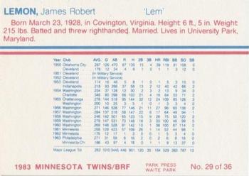 1983 Minnesota Twins #29 Jim Lemon Back