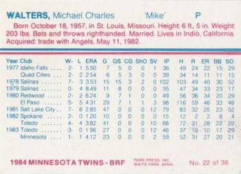 1984 Minnesota Twins #22 Mike Walters Back
