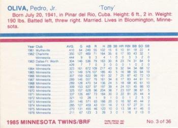 1985 BRF Minnesota Twins #3 Tony Oliva Back