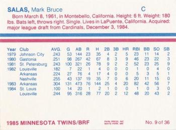 1985 BRF Minnesota Twins #9 Mark Salas Back