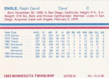 1985 BRF Minnesota Twins #15 Dave Engle Back