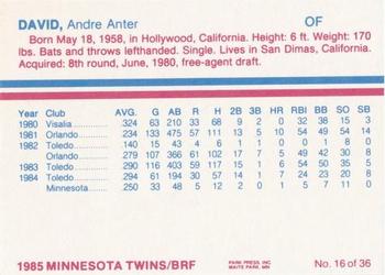 1985 BRF Minnesota Twins #16 Andre David Back