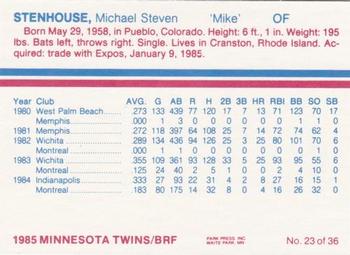1985 BRF Minnesota Twins #23 Mike Stenhouse Back