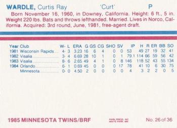 1985 BRF Minnesota Twins #26 Curt Wardle Back