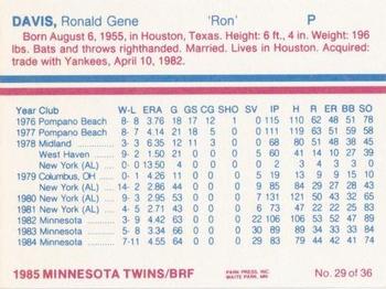 1985 BRF Minnesota Twins #29 Ron Davis Back
