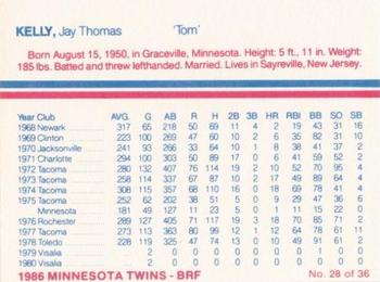 1986 Minnesota Twins #28 Tom Kelly Back