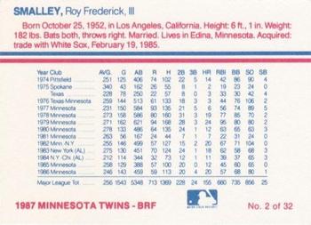 1987 Minnesota Twins #2 Roy Smalley Back