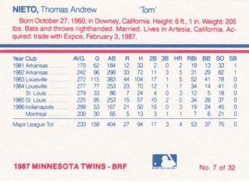 1987 Minnesota Twins #7 Tom Nieto Back