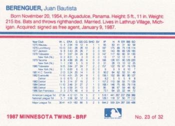 1987 Minnesota Twins #23 Juan Berenguer Back