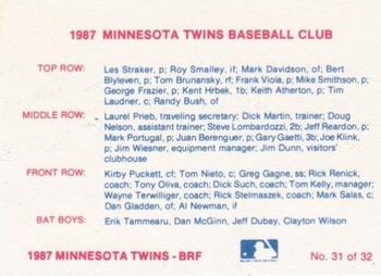 1987 Minnesota Twins #31 Team Photo Back