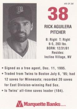1996 Marquette Bank Minnesota Twins #9 Rick Aguilera Back