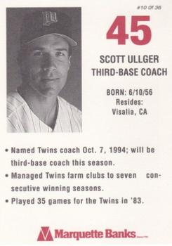1996 Marquette Bank Minnesota Twins #10 Scott Ullger Back