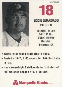 1996 Marquette Bank Minnesota Twins #17 Eddie Guardado Back