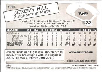2004 Grandstand Binghamton Mets #9 Jeremy Hill Back
