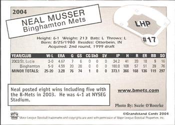 2004 Grandstand Binghamton Mets #17 Neal Musser Back