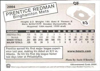 2004 Grandstand Binghamton Mets #24 Prentice Redman Back