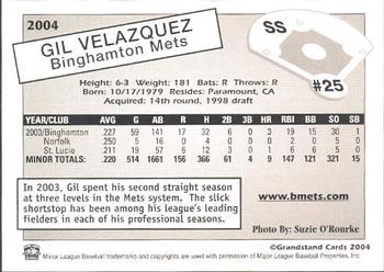 2004 Grandstand Binghamton Mets #28 Gil Velazquez Back