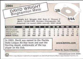 2004 Grandstand Binghamton Mets #29 David Wright Back