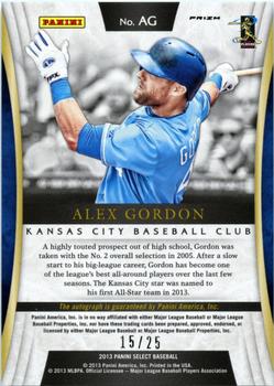 2013 Panini Select - Signatures Prizm #AG Alex Gordon Back