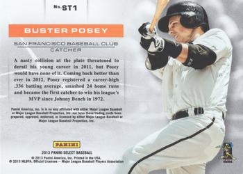 2013 Panini Select - Statisticians #ST1 Buster Posey Back