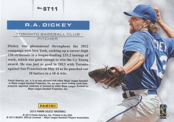 2013 Panini Select - Statisticians #ST11 R.A. Dickey Back