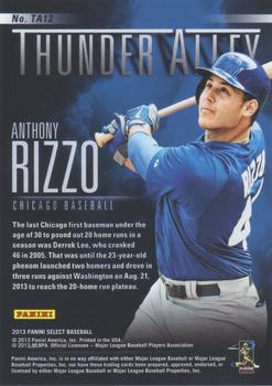 2013 Panini Select - Thunder Alley #TA12 Anthony Rizzo Back