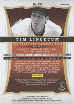 2013 Panini Select - Prizm #28 Tim Lincecum Back