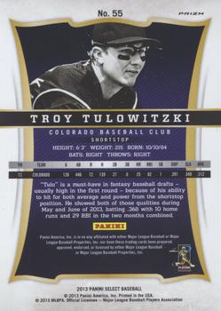 2013 Panini Select - Prizm #55 Troy Tulowitzki Back