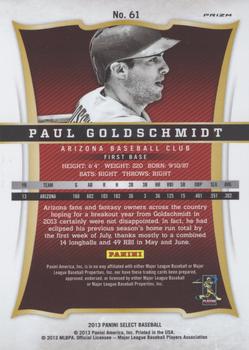 2013 Panini Select - Prizm #61 Paul Goldschmidt Back