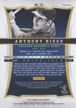 2013 Panini Select - Prizm #73 Anthony Rizzo Back