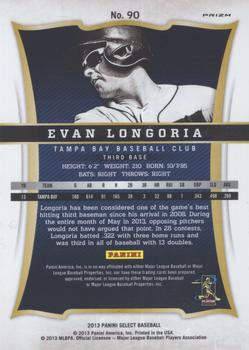2013 Panini Select - Prizm #90 Evan Longoria Back
