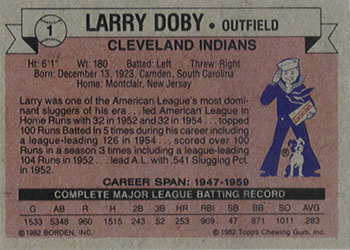 1982 Topps Cracker Jack #1 Larry Doby   Back