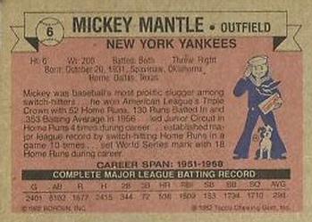 1982 Topps Cracker Jack #6 Mickey Mantle Back