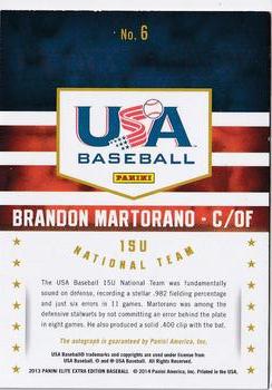 2013 Panini Elite Extra Edition - USA Baseball 15U Signatures #6 Brandon Martorano Back