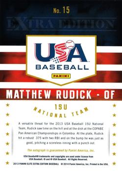 2013 Panini Elite Extra Edition - USA Baseball 15U Signatures #15 Matthew Rudick Back