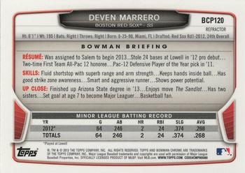 2013 Bowman Chrome - Prospects Green Refractors #BCP120 Deven Marrero Back