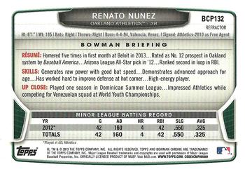 2013 Bowman Chrome - Prospects Green Refractors #BCP132 Renato Nunez Back