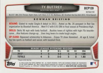 2013 Bowman Chrome - Prospects Green Refractors #BCP139 Ty Buttrey Back
