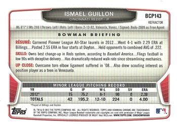 2013 Bowman Chrome - Prospects Green Refractors #BCP143 Ismael Guillon Back
